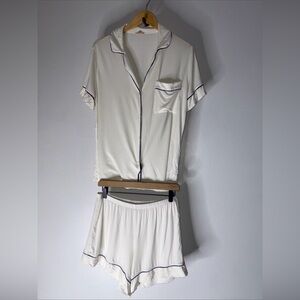 eberjey pajama set White Navy Trim Short Sleeve Shorts Set Medium